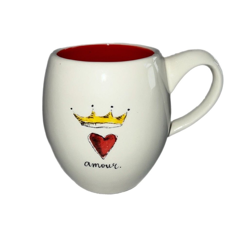 Vintage Rae Dunn Crown Heart Amour Coffee Mug Tea Magenta Red Inside M Stamped
